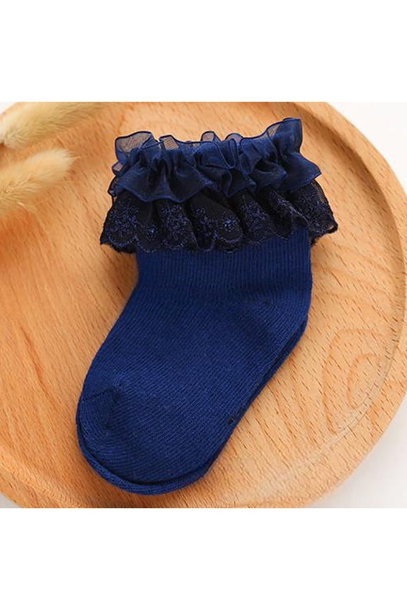 Girls Frilly Ruffle Socks Double Lace Turn Cuff Fluffy Frilly Ankle Dress Socks Cute Pearls Lace Socks for Toddler Girls Dress and Daily