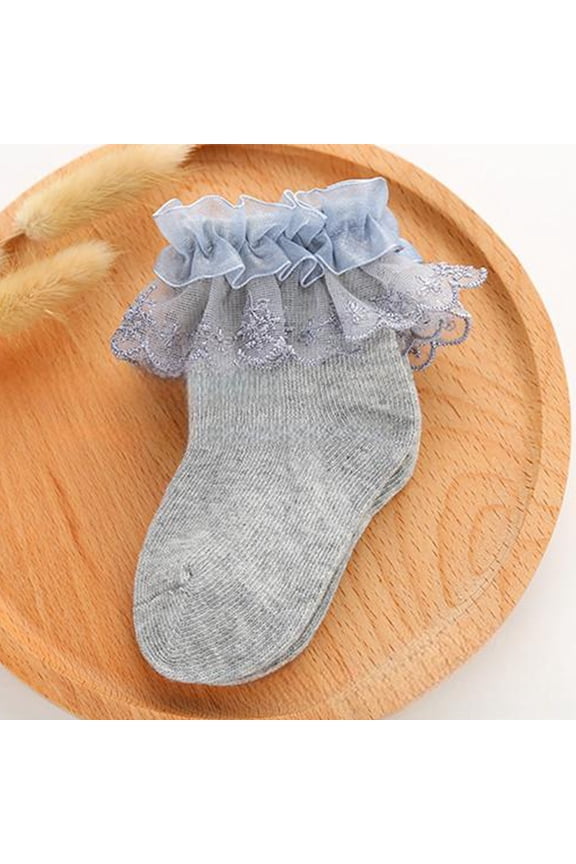 Girls Frilly Ruffle Socks Double Lace Turn Cuff Fluffy Frilly Ankle Dress Socks Cute Pearls Lace Socks for Toddler Girls Dress and Daily