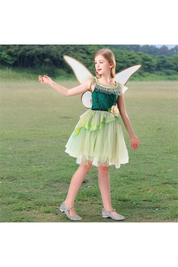 Girls Halloween Fairy Costume Classic Dress Sleeveless Lace A Line Tutu Tulle Princess Flower Dance Tutu Dress Includes Wings Kids Performance Clothes