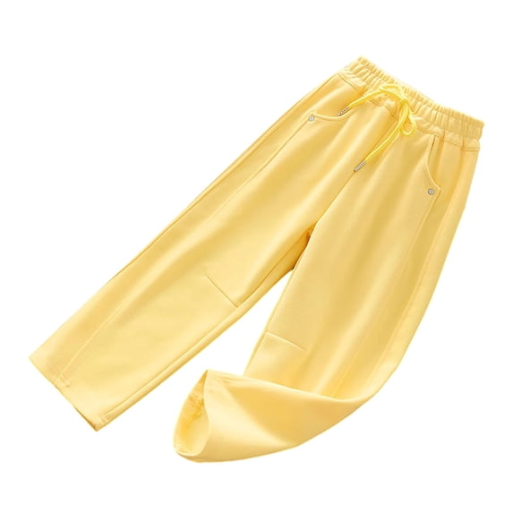 CPNG Girls High Waist Wide Leg Sweatpants Kids Cotton Athletic Running Pants Drawstring Elastic Waist Track Pants with Pocket Soft Spring Fall Pants