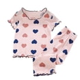thumbnail image 1 of CPNG Girls Home Clothes Outfits Summer Ice Silk Thin Pajamas Cute Heart Print Short Sleeve T-Shirt and Shorts Set Kids 2Pcs Set(Pink,9-10 Years), 1 of 7