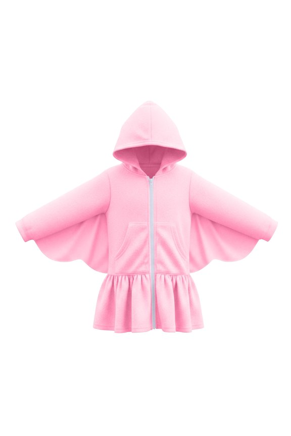Girls Hooded Jacket Ruffled Full Zip Up Long Sleeve Ruffled Hoodies Sweatshirt Top Butterfly Wing Cardigans