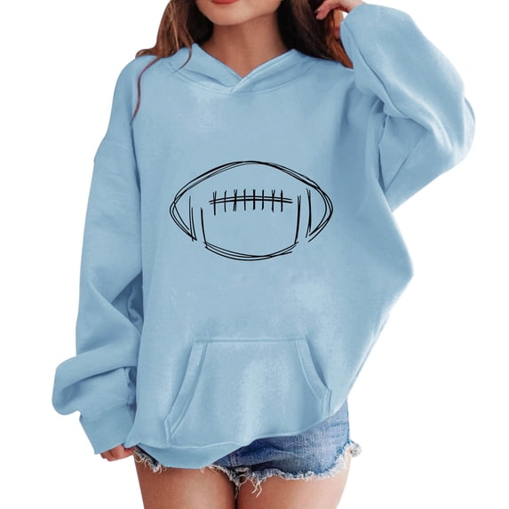 CPNG Girls Hooded Sweatshirt Football Print Long Sleeve Hoodie Pullover Top Trendy Comfy Daily Casual Loose Sweatshirts