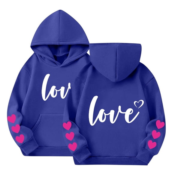 CPNG Girls Hoodies Tops Love Heart Print Long Sleeve Hooded Sweatshirts with Front Pocket Kids Loose Fit Daily Pullover Sweatshirt