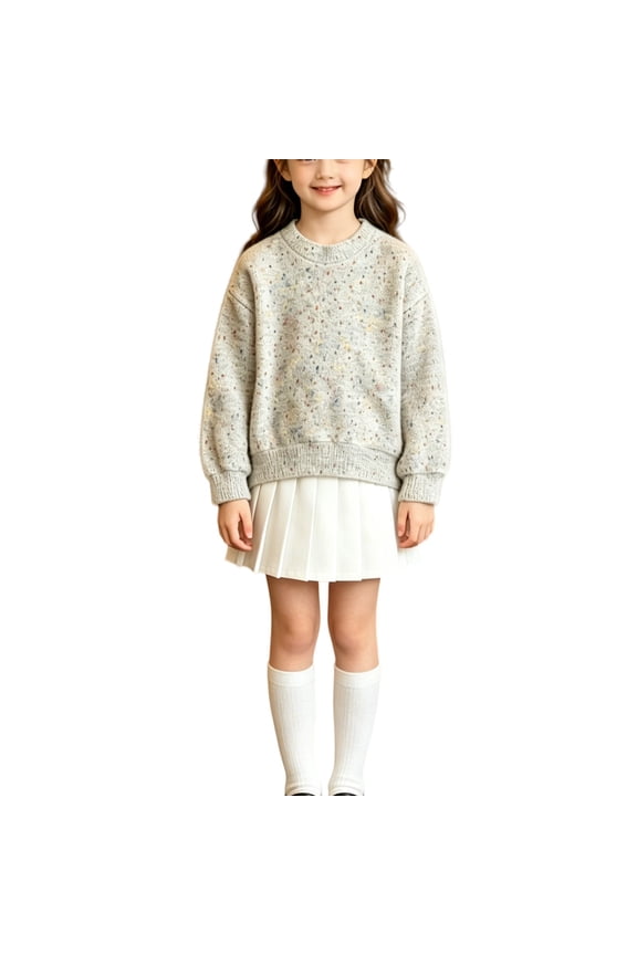 Girls Knitted Sweater Soft Fuzzy Round Neck Long Sleeve Pullovers Top Spring Fall Winter Fashion Casual Sweater