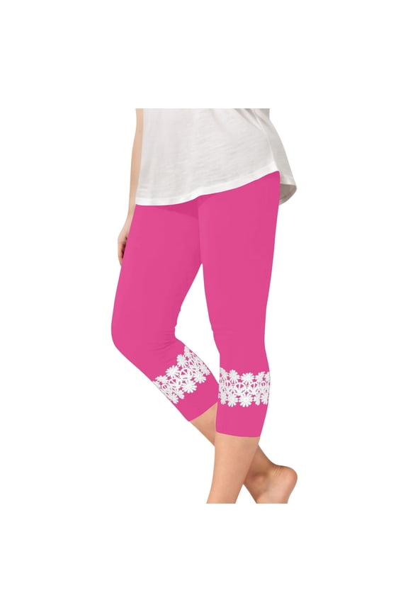 Girls Lace Trim Capri Leggings High Waisted Yoga Pants Dance Sports Tights Workout Leggings Kids Solid Color Leggings(Hot Pink,5-6 Years)