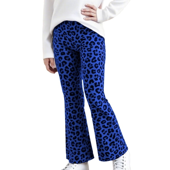 CPNG Girls Leopard Print Flare Pants Elastic Waist Slim Fit Bell‑Bottom Trousers Casual Pants for Kids Daily Outdoor Wear