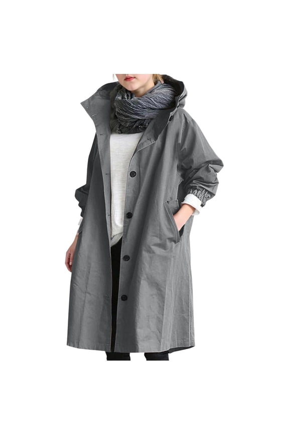 Girls Long Trench Coat Rain Jacket Single Breasted Hooded Overcoat Pockets Waterproof Rain Coats with Hood Lightweight Windbreaker Outdoor Raincoat
