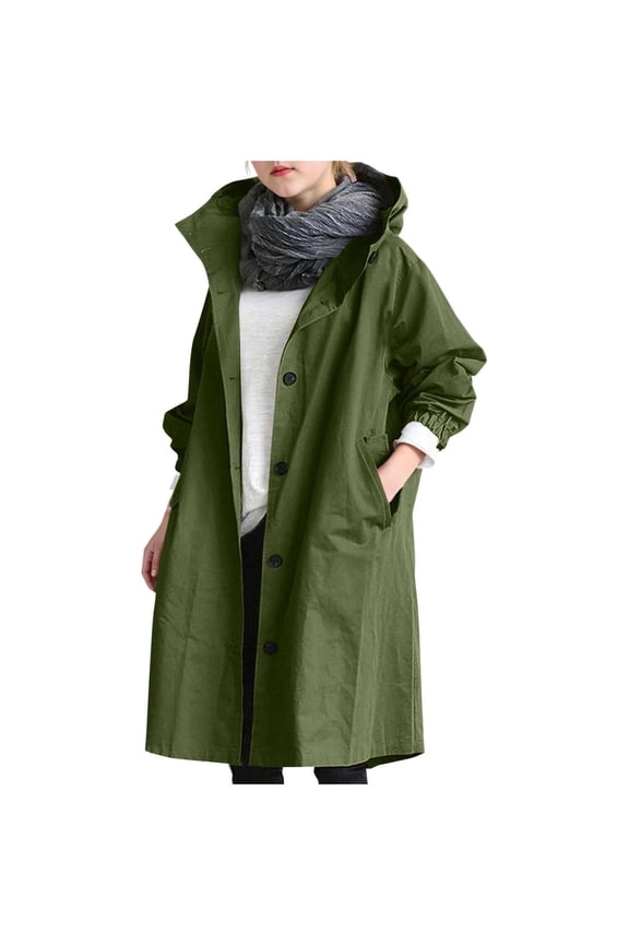 Girls Long Trench Coat Rain Jacket Single Breasted Hooded Overcoat Pockets Waterproof Rain Coats with Hood Lightweight Windbreaker Outdoor Raincoat