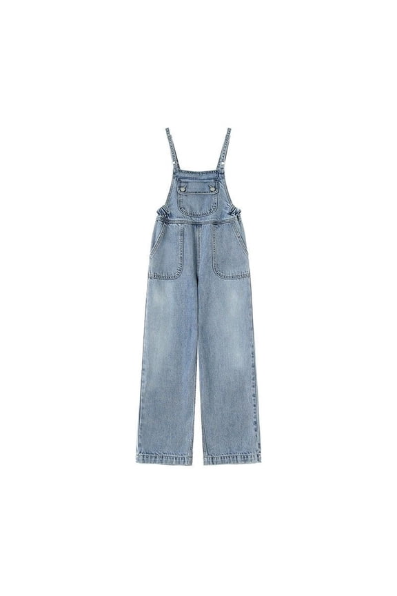Girls Loose Jumpsuit Teen Girls Sleeveless Denim Bib Overall Wide Leg Jean Jumpsuits with Adjustable Strap(Blue,5-6 Years)