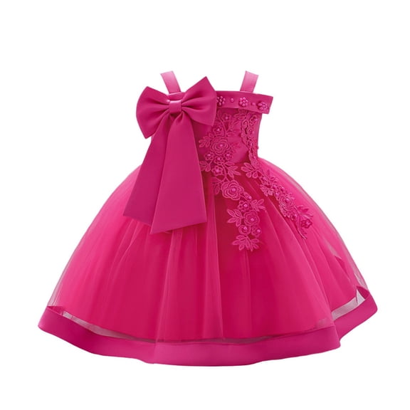 CPNG Girls' Luxe Off-the-Shoulder Flower Girl Dress – Oversized Satin Bow, Intricate Embroidery & Tulle Ball Gown Skirt with Satin Trim for Weddings & Special Occasions