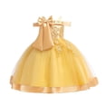 thumbnail image 1 of CPNG Girls' Luxe Off-the-Shoulder Flower Girl Dress – Oversized Satin Bow, Intricate Embroidery & Tulle Ball Gown Skirt with Satin Trim for Weddings & Special Occasions, 1 of 5