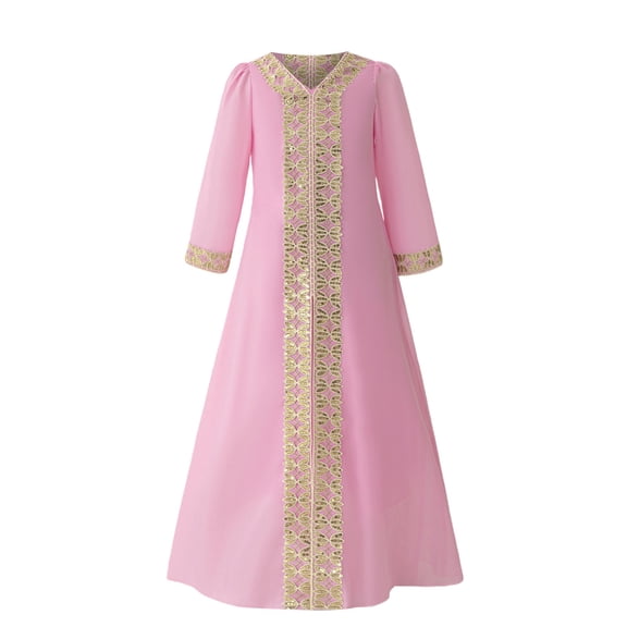 CPNG Girls' Muslim Formal Maxi Dress - Long Sleeve Gown with Embroidered Accents, Lightweight Fabric, Modest Design for Special Occasions
