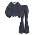 thumbnail image 1 of CPNG Girls' Outfits Children's Solid Color Long Sleeved Round Neck Pullover Top and Flared Pants 2 Piece Set(Dark Gray,5-6 Years), 1 of 6