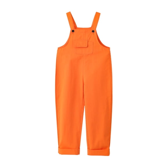 CPNG Girls Overalls Kids Casual Sleeveless Wide Leg Jumpsuit Pure Cotton Solid Color Loose Rompers(Orange,11-12 Years)