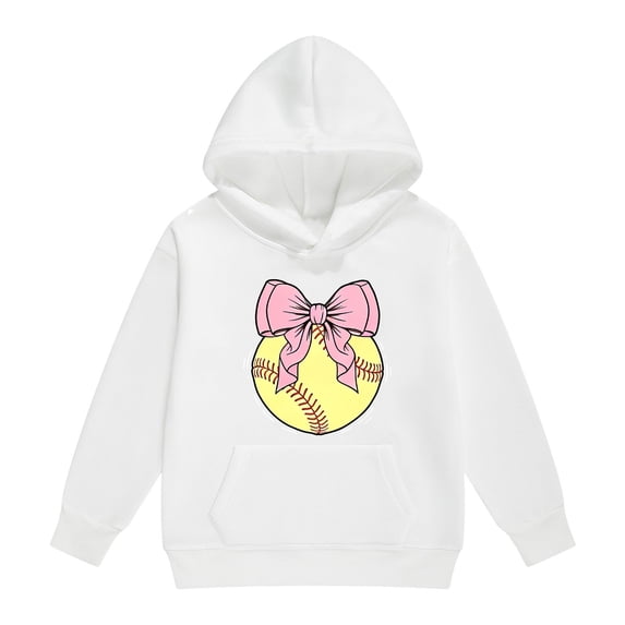 CPNG Girls Oversized Hoodie Softball Bow Printed Long Sleeve Hooded Pullover Sweatshirt Comfort Loose Casual Hoodie Sweatshirt Tops