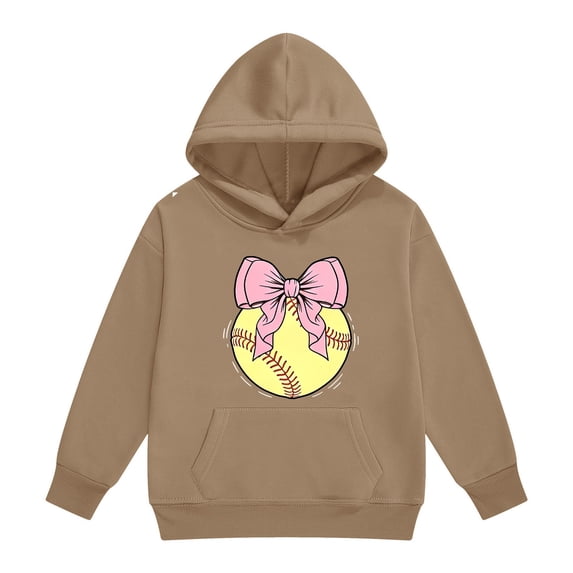 CPNG Girls Oversized Hoodie Softball Bow Printed Long Sleeve Hooded Pullover Sweatshirt Comfort Loose Casual Hoodie Sweatshirt Tops