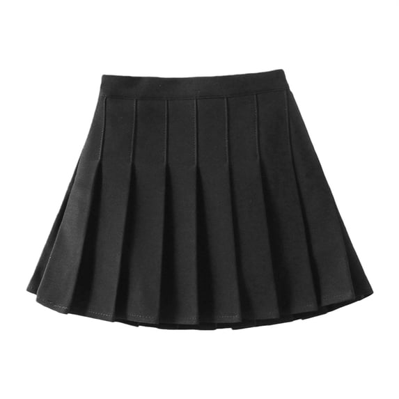 CPNG Girls Pleated Skirts Solid Color Elastic High Waist Mini Skirt Tennis Skirt School Uniform Skirts with Lining(Black,4-5 Years)
