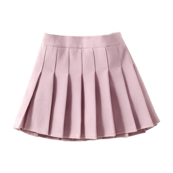 CPNG Girls Pleated Skirts Solid Color Elastic High Waist Mini Skirt Tennis Skirt School Uniform Skirts with Lining(Pink,7-8 Years)