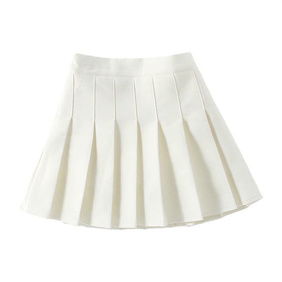 CPNG Girls Pleated Skirts Solid Color Elastic High Waist Mini Skirt Tennis Skirt School Uniform Skirts with Lining(White,5-6 Years)