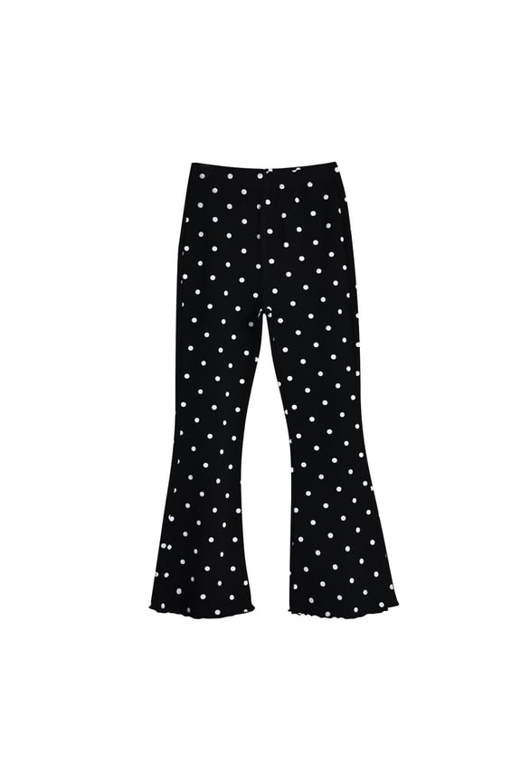 Girls' Pure Cotton Leggings Fashionable Flared Pants Bell Bottom Pants Summer Autumn Thin Polka Dot Leggings(Black,3-4 Years)