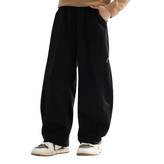 CPNG Girls Ribbed Baggy Sweatpants Teen Lightweight Wide Leg Drawstring Joggers Workout Pants with Pockets Elastic Waist Loose Fall Winter Warm Athletic Trousers