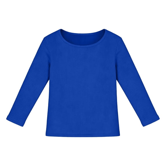 CPNG Girls Ribbed Knit Long Sleeve Shirts Kids Crewneck T Shirt Daily Classic Comfort Casual Pullover Blouse Tops(Blue,13-14 Years)
