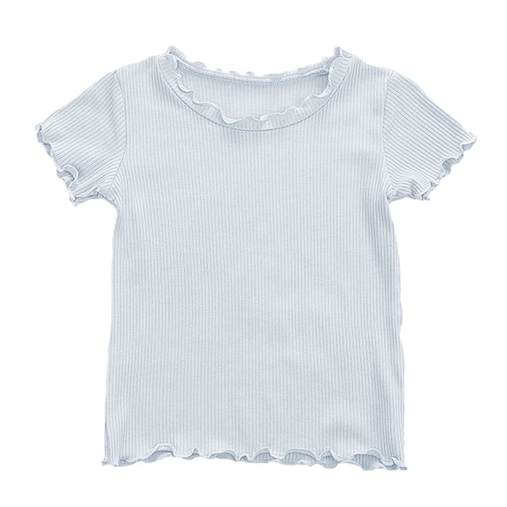 CPNG Girls Ribbed Knit Ruffled T Shirts Toddler Baby Girls Comfortable and Stylish Short Sleeved Ruffle T Shirts(White,5-6 Years)