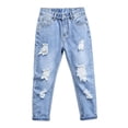 thumbnail image 1 of CPNG Girls Ripped Denim Pants Straight Wide Leg Elastic Waist Distressed Denim Trousers Fashionable Casual Ripped Jeans, 1 of 8
