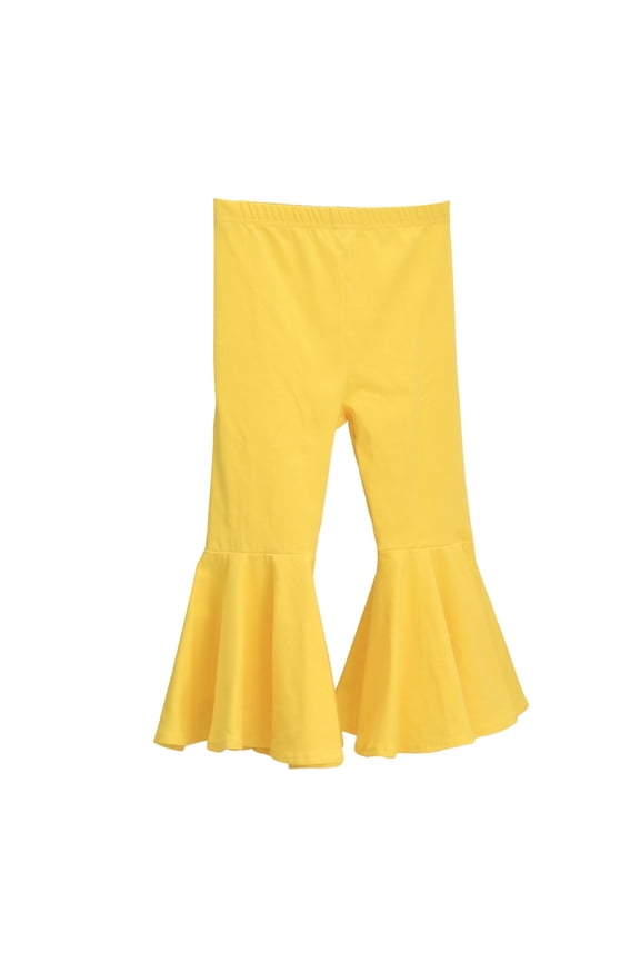 Girls Ruffle Leggings Bell Bottom Flare Pants Baby Girls Cotton Solid Color Stretchy Oversized Flare Pants(Yellow,2-3 Years)
