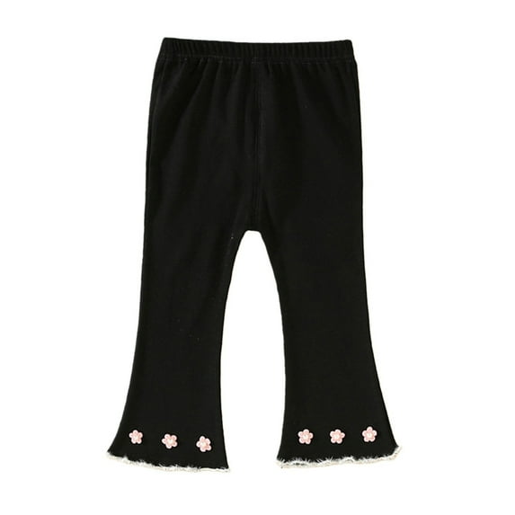 CPNG Girls Ruffle Leggings Bell Bottom Flare Pants Toddler Baby Girls Solid Color Stretchy Bell Bottoms Trousers(Black,2-3 Years)