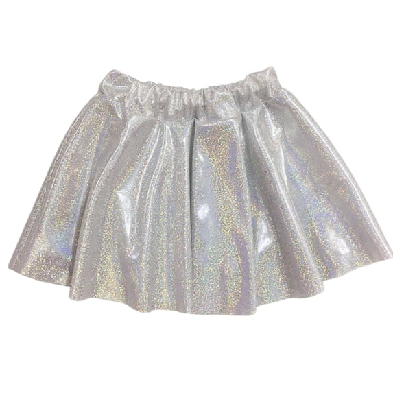 CPNG Girls Sequin Cheerleading Puffy Skirt Metallic Skater Skirt Sparkly Shiny Flared Pleated A-Line Mini Skirt(Silver,16-18 Years)