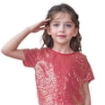 thumbnail image 1 of CPNG Girls Sequin Performance T Shirt Short Sleeved Summer Lightweight Comfy Soft Casual Round Neck Pullover Blouse Tops(Red,3-5 Years), 1 of 4