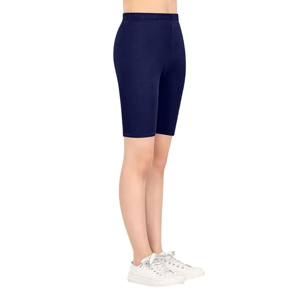 CPNG Girls Shorts Pure Cotton Leggings Dance Biker Cartwheel Shorts Solid Color Cropped Tight Shorts(Navy,10-12 Years)