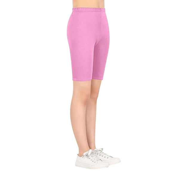 CPNG Girls Shorts Pure Cotton Leggings Dance Biker Cartwheel Shorts Solid Color Cropped Tight Shorts(Pink,8-9 Years)