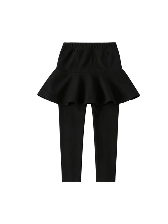 Girls Skirted Leggings Solid Color Elastic High Waist Two Piece Dance Pants Kids Casual Sports Workout Leggings