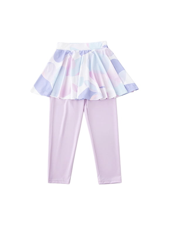 Girls Skirted Leggings Stretchy Athletic Workout Dance Tennis Yoga Leggings with Ruffle Skirt Daily Tights for Girls