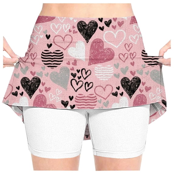 CPNG Girls Skorts High Waist Athletic Skirts with Shorts Little Girl Casual Heart Print High Waisted Stretchy Sporty Skorts
