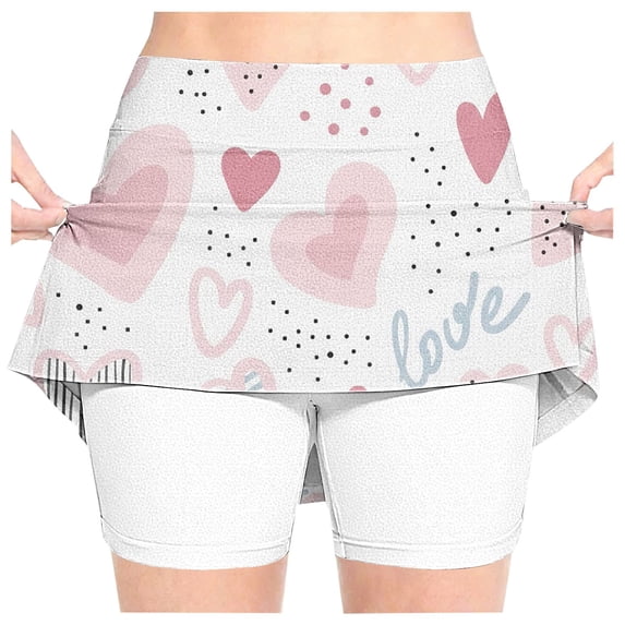 CPNG Girls Skorts High Waist Athletic Skirts with Shorts Little Girl Casual Heart Print High Waisted Stretchy Sporty Skorts