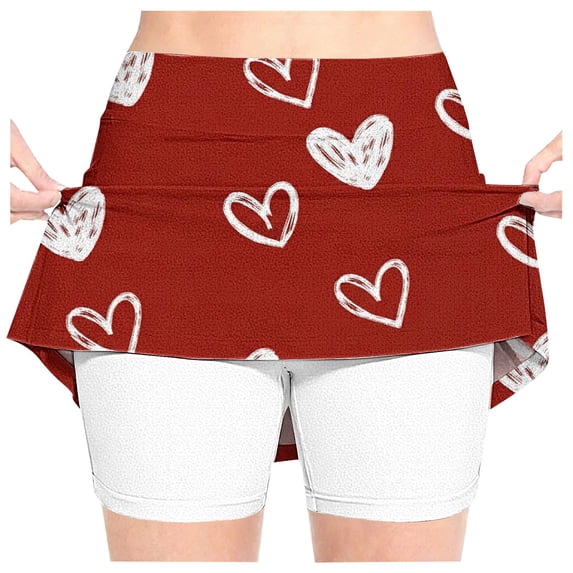 CPNG Girls Skorts Loose Athletic Skirts with Shorts Little Girl Casual Heart Print High Waisted Stretchy Sporty Skorts