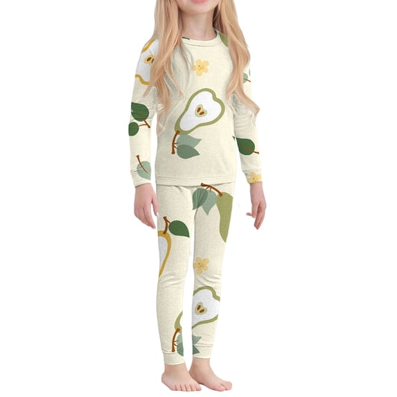 CPNG Girls Sleepwear Set Cute Fruit Print Crewneck Long Sleeve Top and Matching Pants Soft Comfy Loungewear 2 Piece Set