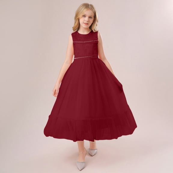 CPNG Girls' Sleeveless Lace & Tulle Flower Girl Dress – Pearl-Accented Bodice, Ruffled Ball Gown Skirt for Weddings, First Communions & Special Occasions