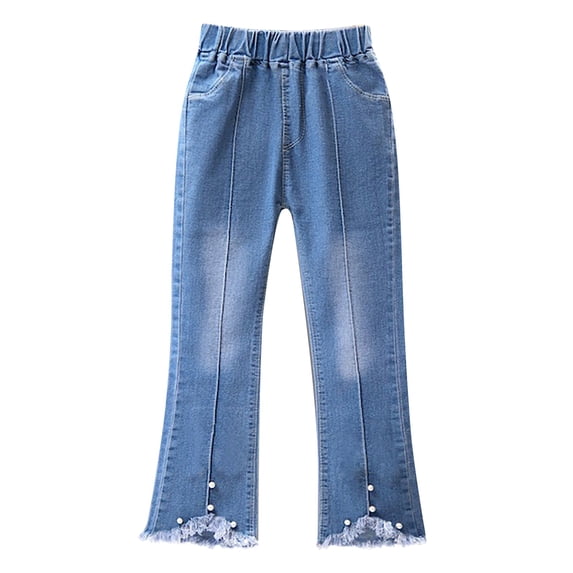 CPNG Girls Slimming Flare Jeans Teen Girls Daily Elastic High Waisted Bow Decoration Flared Trousers Casual Bell Bottom Denim Pants(C,2-3 Years)
