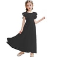 thumbnail image 1 of CPNG Girls' Soft Floor-Length Chiffon Dress – Ruffled Flutter Sleeves, Pleated Bodice & Cinched Waist for Flower Girl, Wedding Guest & Formal Special Occasions, 1 of 8