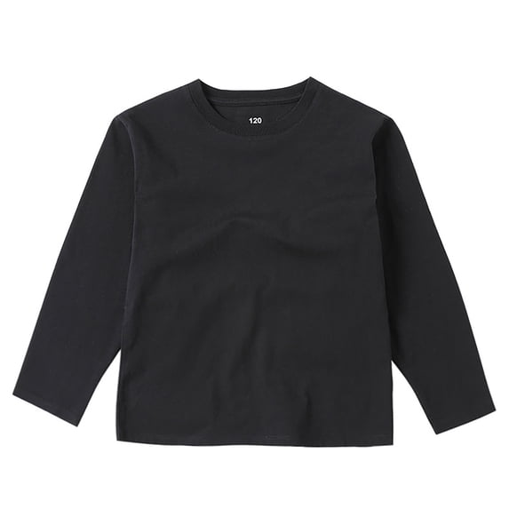 CPNG Girls Solid Color Long Sleeve Shirts Kids Crewneck T Shirt Curved Hem Daily Classic Comfort Casual Base Layer Blouse Tops(Black,2-3 Years)
