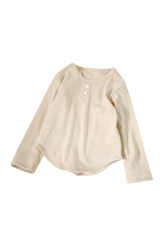 Girls Solid Color Long Sleeve Shirts Kids Crewneck T Shirt Daily Classic Comfort Casual Base Layer Blouse Tops(Beige,12-18 Months)