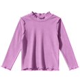 thumbnail image 1 of CPNG Girls Solid Color Long Sleeve Shirts Kids Ruffled Semi High Neck T Shirt Daily Classic Comfort Casual T Shirt(Purple,3-4 Years), 1 of 3