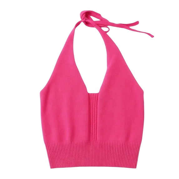 CPNG Girls Spaghetti Straps Tie Halter Neck Camisole Vest Summer Solid Color Trendy V Neck Strap Tank Top