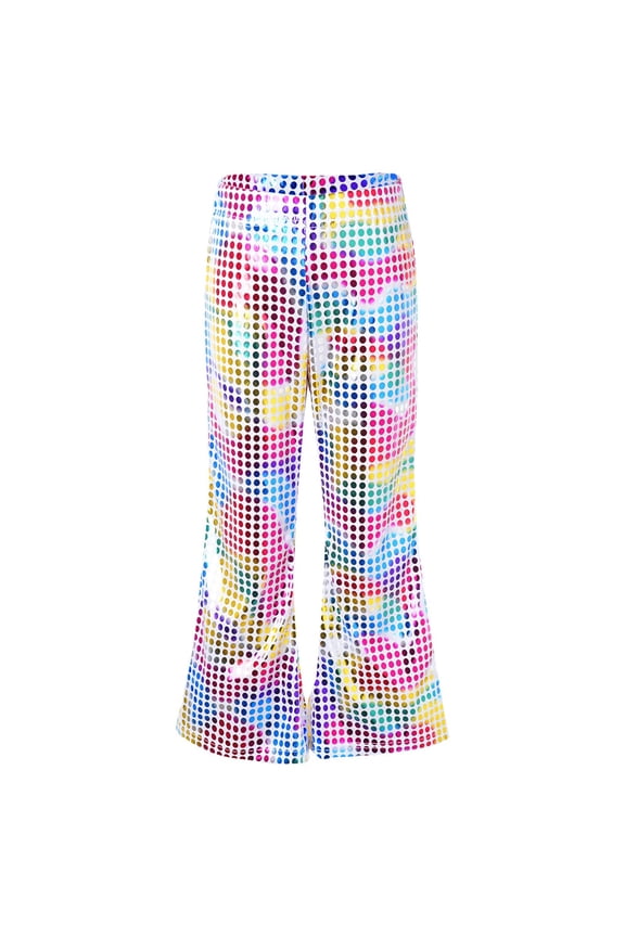 Girls Sparkly Sequins Flare Leggings Pants Kids Yoga Disco Dance Bell Bottoms Hip Hop Jazz Disco Performance Costume(Pink,6-7 Years)