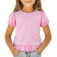 thumbnail image 1 of CPNG Girls Summer Short Sleeve T Shirt Ruffled Hem Puff Sleeve Pure Cotton Solid Color Crewneck Soft Tops T-Shirts(Pink,7-8 Years), 1 of 4